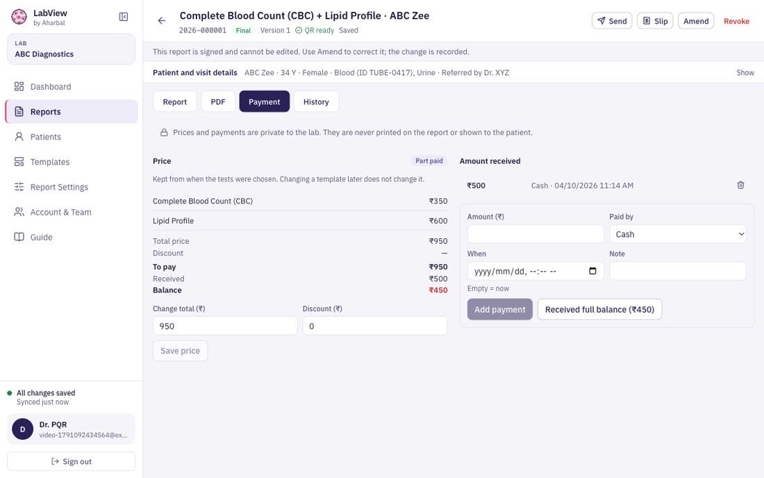 The Payment tab