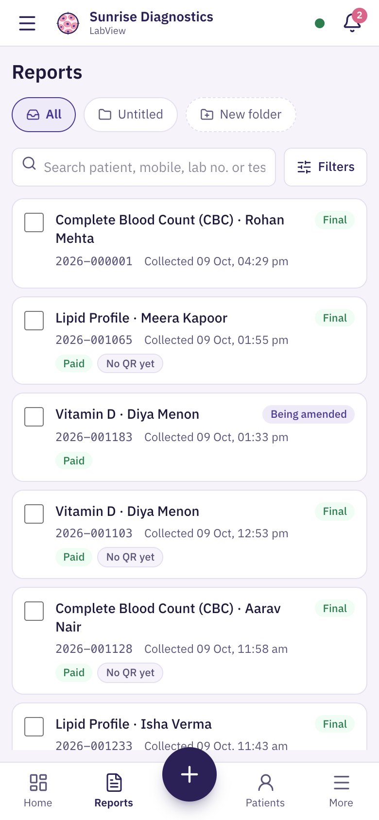 LabView on a phone: the reports list